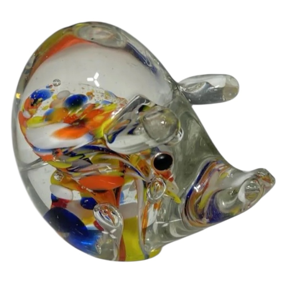 Vintage confetti art glass pig paperweight